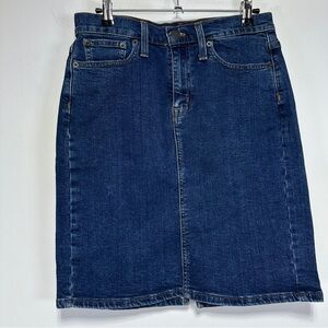 J.Crew Dark Wash Denim Jean Knee Length Skirt Cotton Preppy Minimalist Size S